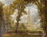 "Salisbury Cathedral by John Constable, ca. 1825. As a gesture of appreciation for John Fisher, the Bishop of Salisbury, who commissioned this painting, Constable included the Bishop and his wife in the canvas. Their figures can be seen at the bottom left of the painting, behind the fence and under the shade of the trees." Salisbury