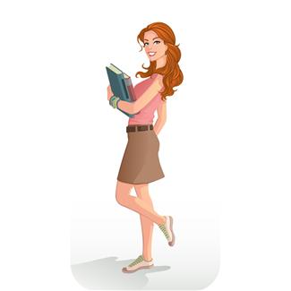 iStockphoto,выражения,девушки,женщины,книги,люди,молодые совершеннолетние,снова в школу,студенты,улыбаться,улыбки,учебники,школы,юбки