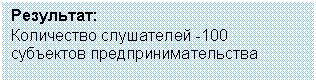 Подпись: Результат:
Количество слушателей -100 субъектов предпринимательства