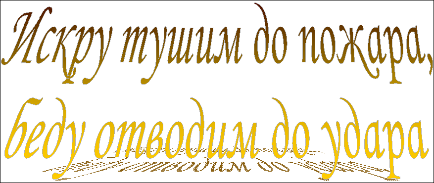 Искру тушим до пожара,
беду отводим до удара