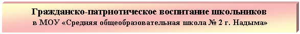 Подпись: Гражданско-патриотическое воспитание школьников
в МОУ «Средняя общеобразовательная школа № 2 г. Надыма»