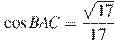 \cos BAC = \frac{\sqrt{17}}{17}