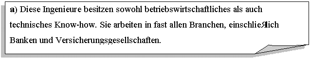 �������� ����: a) Diese Ingenieure besitzen sowohl betriebswirtschaftliches als auch technisches Know-how. Sie arbeiten in fast allen Branchen, einschließlich Banken und Versicherungsgesellschaften. 
