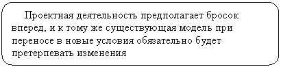 Скругленный прямоугольник: Проектная деятельность предполагает бросок вперед, и к тому же существующая модель при переносе в новые условия обязательно будет претерпевать изменения