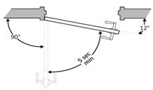 Shown in plan view is a hinged door open 12 degrees with a speed of 5 seconds minimum from a 90 degree position.