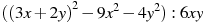 ({{(3x+2y)}^{2}}-9x^2-4y^2):6xy