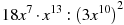 18x^7\cdot {{x}^{13}}:{{(3{{x}^{10}})}^{2}}
