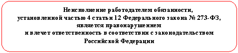 Скругленный прямоугольник: Неисполнение работодателем обязанности,
установленной частью 4 статьи 12 Федерального закона , является правонарушением
и влечет ответственность в соответствии с законодательством Российской Федерации