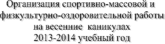Организация спортивно-массовой и
физкультурно-оздоровительной работы
на весенние каникулах
учебный год