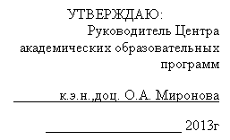Подпись: УТВЕРЖДАЮ:
Руководитель Центра
академических образовательных
программ
_____ к.э.н.,доц.
___________________ 2013г