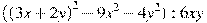 ({{(3x+2y)}^{2}}-9x^2-4y^2):6xy