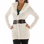 ��������: Belted Fur Collar Cable Knit S