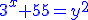 http://www.imathas.com/cgi-bin/mimetex.cgi?\color%7bblue%7d%7B%7B3%7D%7D%5E%7B%7Bx%7D%7D%2B%7B55%7D%3D%7B%7By%7D%7D%5E%7B%7B2%7D%7D
