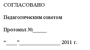 Подпись: СОГЛАСОВАНО
Педагогическим советом
Протокол №_____
“____”_______________ 2011 г.