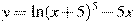 y=\ln(x+5)^5-5x