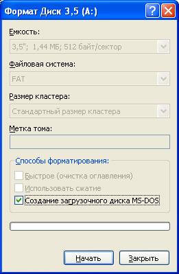 Создание загрузочного диска MS-DOS