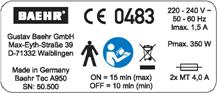 Typenschild BaehrTec A