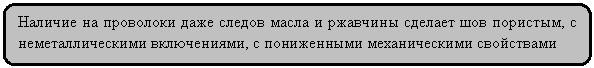 Скругленный прямоугольник: Наличие на проволоки даже следов масла и ржавчины сделает шов пористым, с неметаллическими включениями, с пониженными механическими свойствами