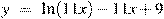 y~=~\ln (11x)-11x+9