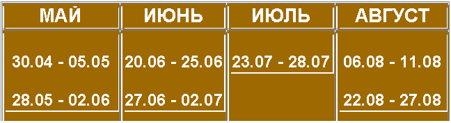 Подпись: МАЙ ИЮНЬ ИЮЛЬ АВГУСТ
30
28
20
27
23
06
22