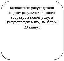 Скругленный прямоугольник: канцелярия услугодателя выдает результат оказания государственной услуги услугополучателю, не более 20 минут