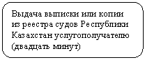 Скругленный прямоугольник: Выдача выписки или копии из реестра судов Республики Казахстан услугополучателю (двадцать минут)