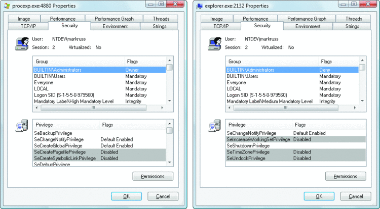Figure 10 AAM administrator and standard user tokens