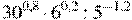 {{30}^{0,8}}\cdot {{6}^{0,2}}:{{5}^{-1,2}}
