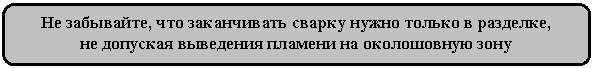 Скругленный прямоугольник: Не забывайте, что заканчивать сварку нужно только в разделке,
не допуская выведения пламени на околошовную зону