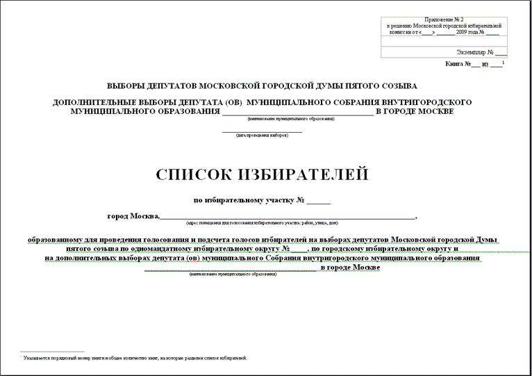 Список избирателей- титульная страница