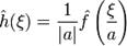 \hat{h}(\xi)=\frac{1}{|a|}\hat{f}\left(\frac{\xi}{a}\right)