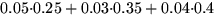 $0{.}05{\cdot}0{.}25+0{.}03{\cdot}0{.}35+0{.}04{\cdot}0{.}4$