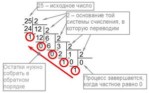 Перевод числа из десятичной системы счисления в двоичную