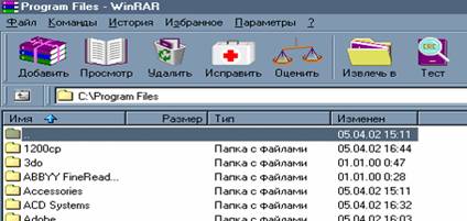 вид и панель инструментов winrar