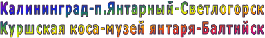 Калининград-п.Янтарный-Светлогорск
Куршская коса-музей янтаря-Балтийск