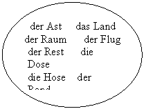 Овал: der Ast das Land
der Raum der Flug
der Rest die Dose
die Hose der Rand
die Hand