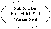 ����: Salz Zucker Brot Milch Saft Wasser Senf
