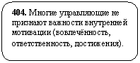 Скругленный прямоугольник: 404. Многие управляющие не признают важности внутренней мотивации (вовлечённость, ответственность, достижения).