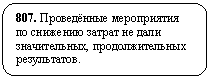 Скругленный прямоугольник: 807. Проведённые мероприятия по снижению затрат не дали значительных, продолжительных результатов.