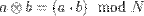 $a\otimes b = (a\cdot b) \mod N$