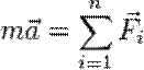 m \vec a = \sum_{i=1}^{n} {\vec{F_i}}