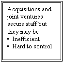 �������: Acquisitions and joint ventures secure staff but they may be

� Inefficient

� Hard to control






