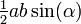 \tfrac12 a b \sin(\alpha)\,\!