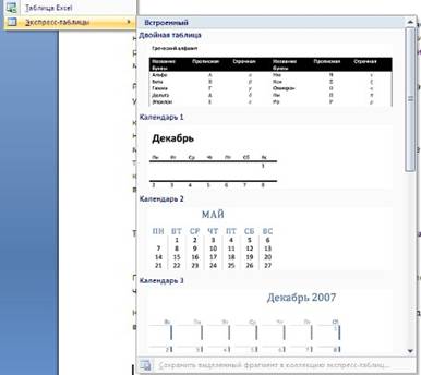 Экспресс-таблицы Ворд 2007