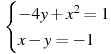 \begin{cases} -4y+x^2=1 \\ x-y=-1 \end{cases}