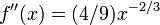 f''(x)=(4/9)x^{-2/3}\!