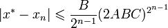 |x^*-x_n|\leqslant\frac{B}{2^{n-1}}(2ABC)^{2^{n-1}}\!