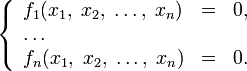 \left\{\begin{array}{lcr}

f_1(x_1,\;x_2,\;\ldots,\;x_n)