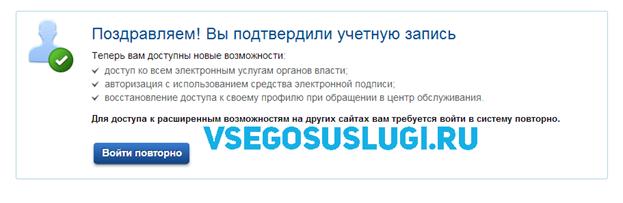 Успешное подтверждение Госуслуги