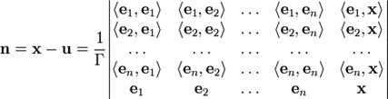 \mathbf{n}=\mathbf{x}-\mathbf{u}
